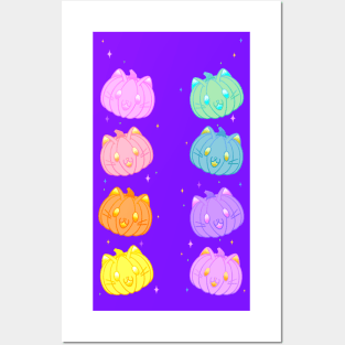 Rainbow Pumpkin Kitties Halloween Design Posters and Art